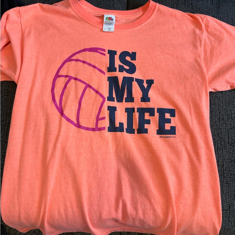 Kids "Is My Life" Volleyball Graphic Tee - Coral Pink